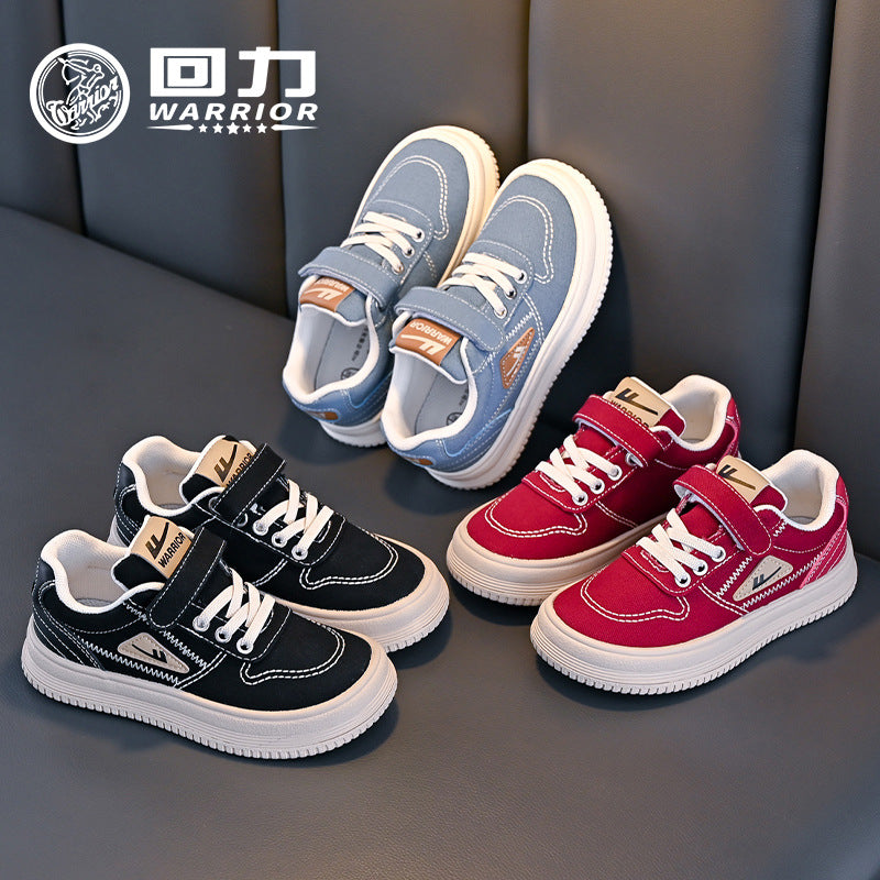 Red versatile canvas shoes, pull-back children's shoes, men's and women's casual shoes, autumn new low-top board shoes, medium and large school shoes