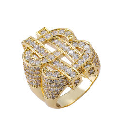 European and American cross-border temu Amazon best-selling full zircon ring with hollowed-out US dollar symbol, hip-hop trendsetter men's ring