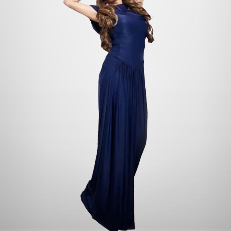 Amazon spring fashion cross-border new temperament elegant waist slimming pleated dress long dress