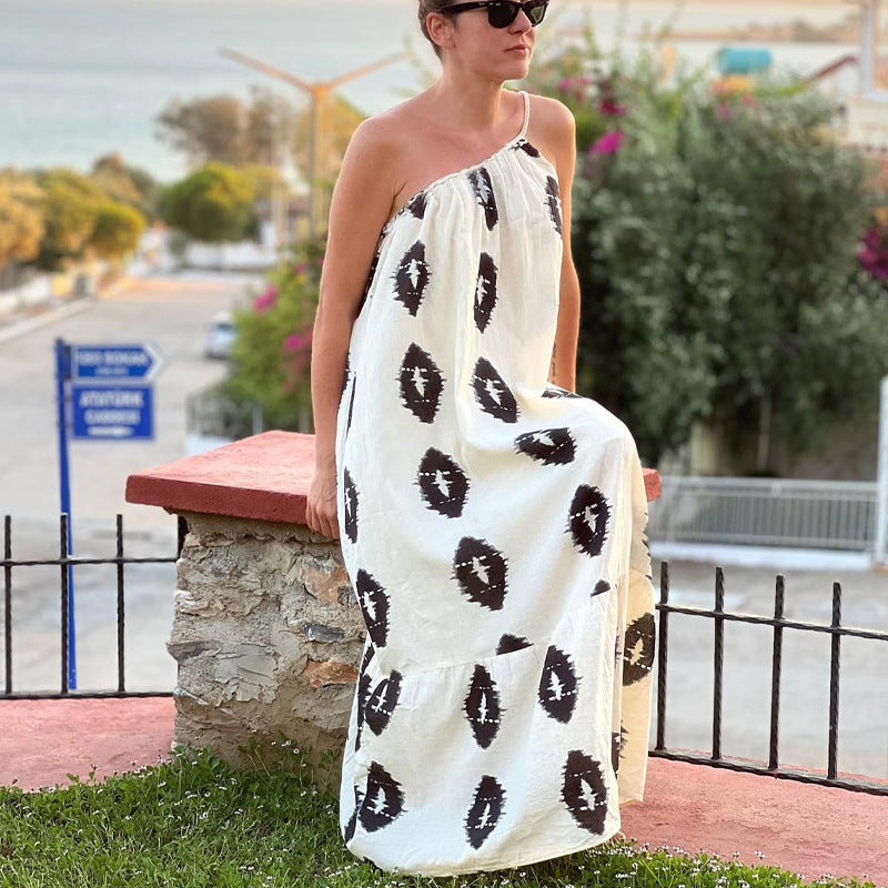 EuroChic 2025 One-Shoulder Beach Dress for Women – Chic Summer Resort Cover-Up Maxi Dress