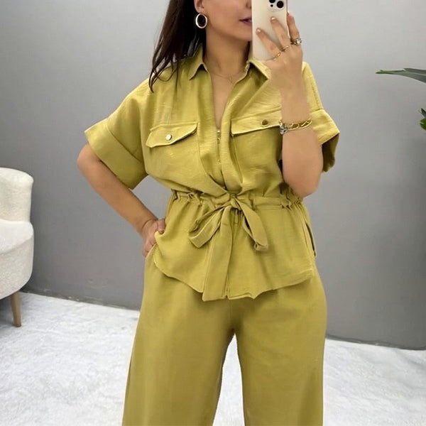 AliExpress 2025 New European and American Fashion Casual Suit Women's Workwear Style Drawstring Pocket Two-Piece Women's Suit | Ciaura