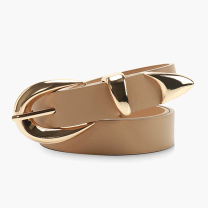 New Korean high-end women's belt versatile jeans student belt gold alloy three-piece belt women