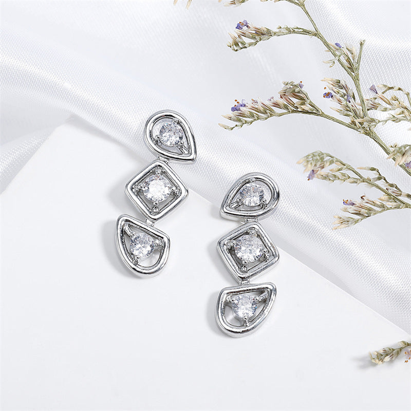 RAKOL European and American minimalist fashion earrings, versatile, light luxury INS earrings, geometric zircon earrings for women