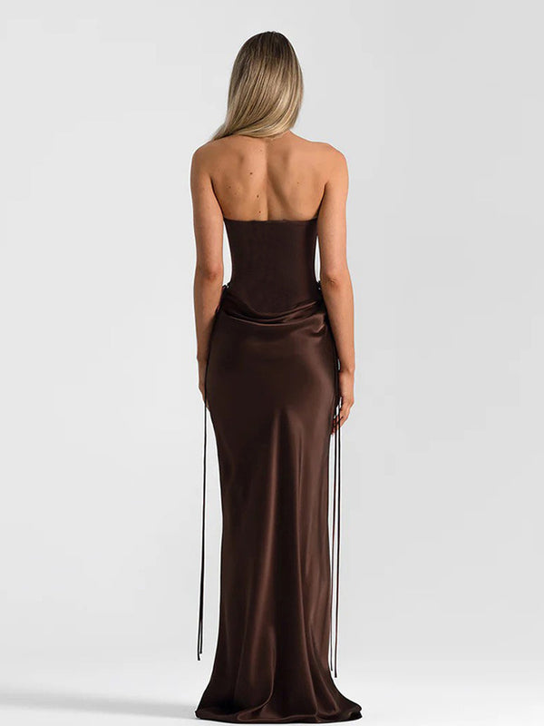 Foreign trade new European and beautiful fashion fashion solid color fishbone waist slim dress skirt draped streamer fishtail long skirt