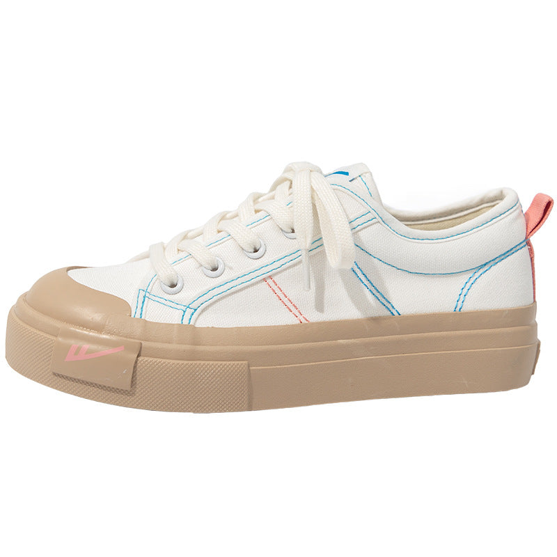 Pullback low-top solid color canvas shoes, Korean version student unisex couple shoes, fashionable, breathable, comfortable, and versatile platform shoes