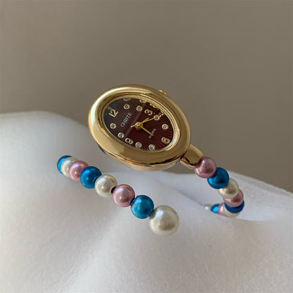 Cross-border hot new fashionable colorful pearl bracelet watch for women, Chanel style elegant niche student light luxury watch