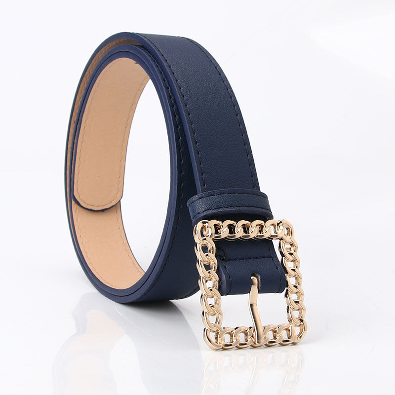 In stock Korean version of fashion hollow square buckle decorative belt student versatile trouser belt women's trend belt manufacturer batch
