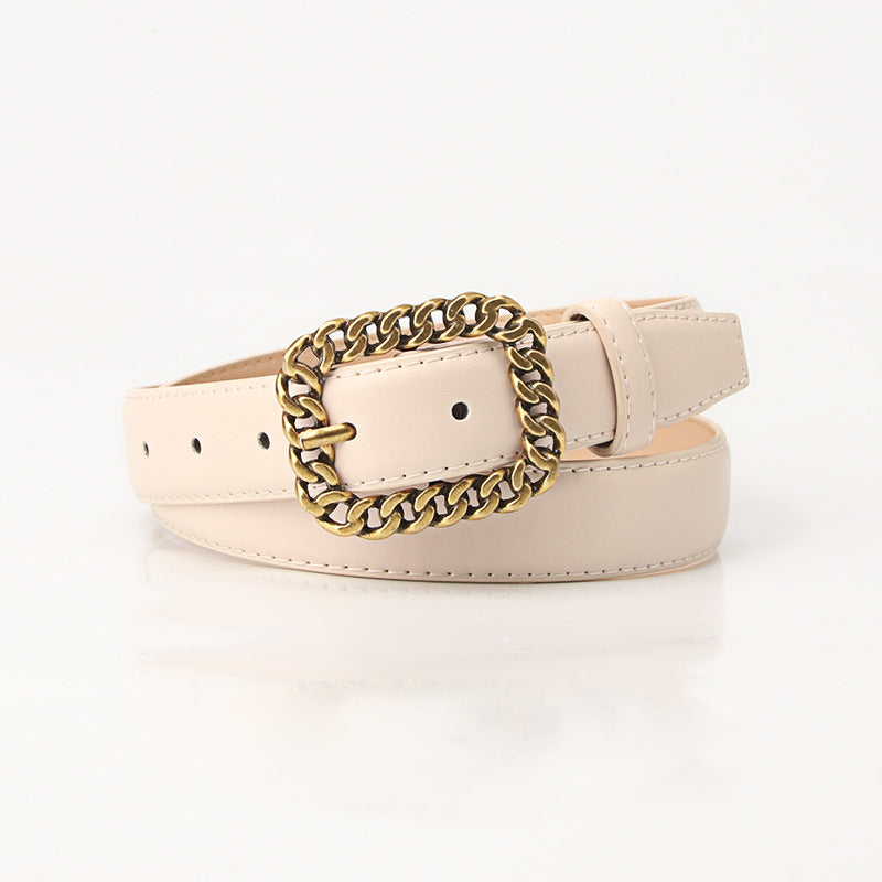 Simple Cross Border Vintage Chain Buckle Women's Belt Trendy Versatile Belt Women's Fashion Embellished Jeans Belt Belt