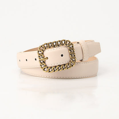 Simple Cross Border Vintage Chain Buckle Women's Belt Trendy Versatile Belt Women's Fashion Embellished Jeans Belt Belt