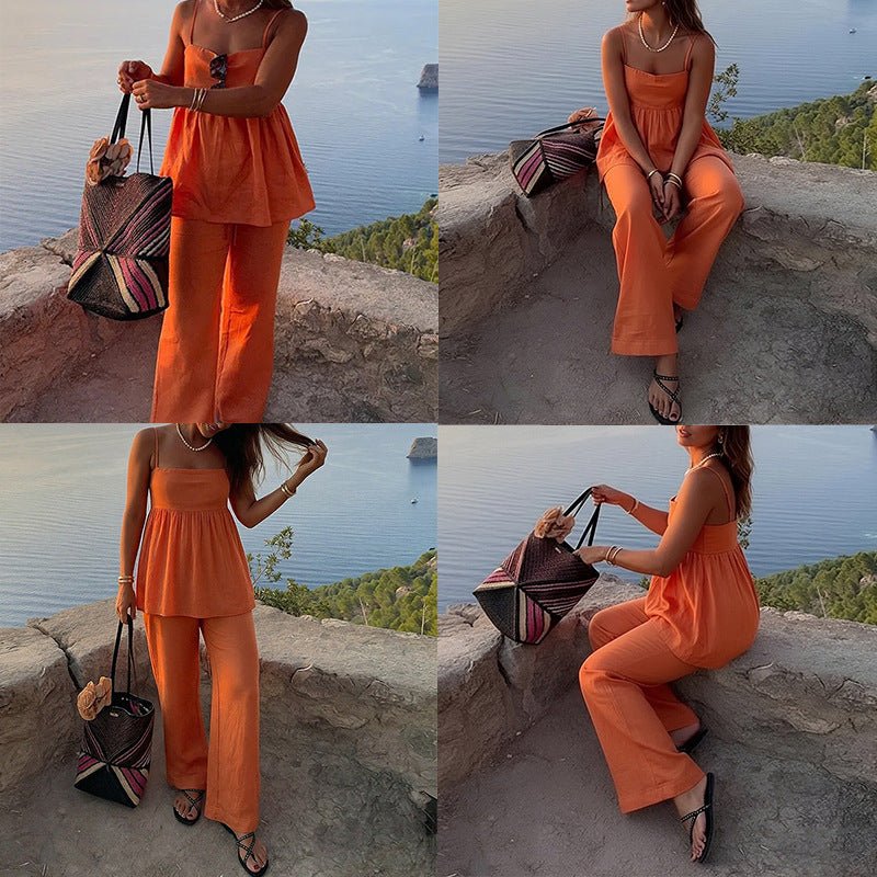 2026 Amazon European and American Style Women's Temperament Commuter Suspender Pants Loose Solid Color Casual Women's Fashion Suit