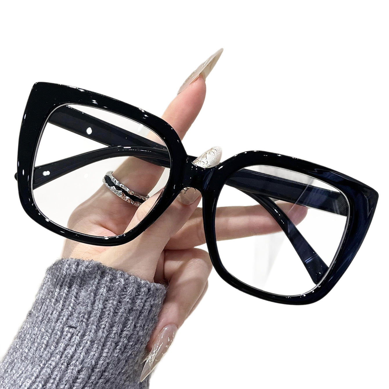 Fashion flat mirror women's high-end large-frame glasses frame cat's eye European and American trend unlimited prescription casual decorative glasses