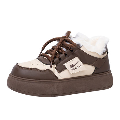 Pullback new color-blocked fleece platform shoes, winter warm shoes, fashionable Khmer cotton shoes, commuting versatile women's shoes