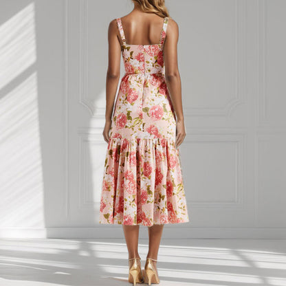 Cross-border Europe and the United States 2026 new Amazon women's temperament sexy printed backless pressed pleated sleeveless slip dress