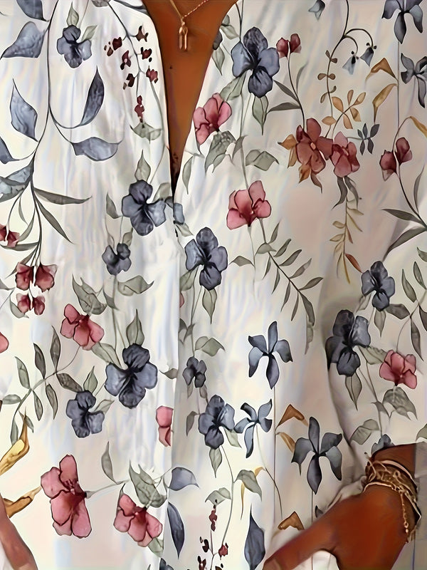 Cross-border European and American foreign trade full print floral print long sleeve casual resort women's shirt women's clothing