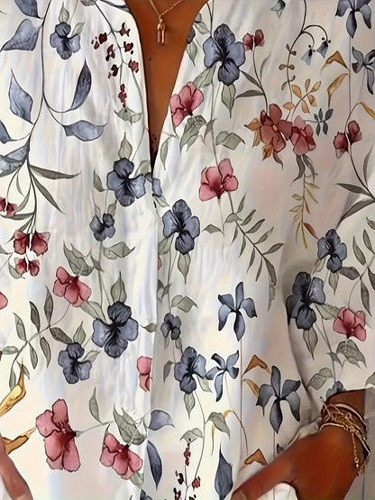 Cross-border European and American foreign trade full print floral print long sleeve casual resort women's shirt women's clothing