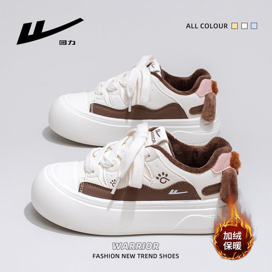 Pull-back fleece warm platform shoes new women's shoes in winter Versatile low-top cotton shoes cute puppy style student shoes