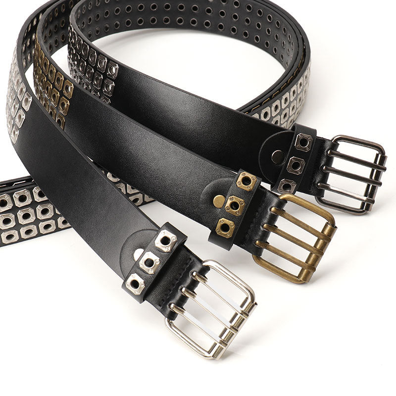 European and American belts, men's and women's unisex trends, special dark style, hollow rivet belts, female punk style, versatile jeans belts