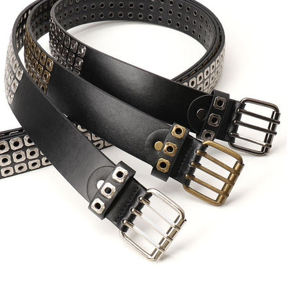European and American belts, men's and women's unisex trends, special dark style, hollow rivet belts, female punk style, versatile jeans belts