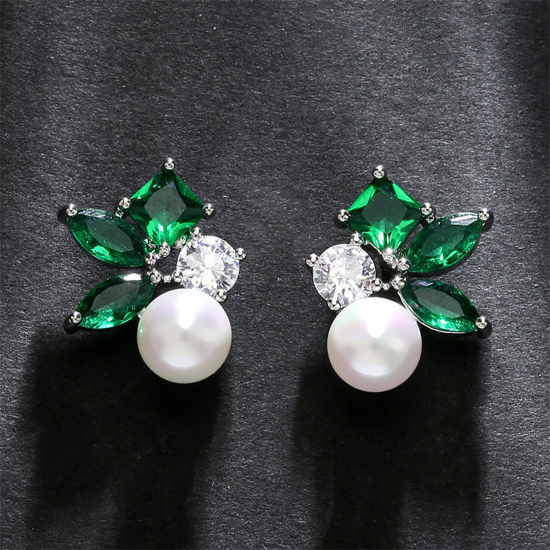 RAKOL European and American Cross-border Fashion Commuter Personalized Earrings, Square Horse Eye Zircon Pearl Simple Earrings