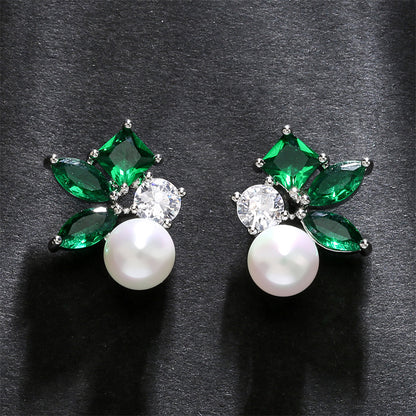 RAKOL European and American Cross-border Fashion Commuter Personalized Earrings, Square Horse Eye Zircon Pearl Simple Earrings