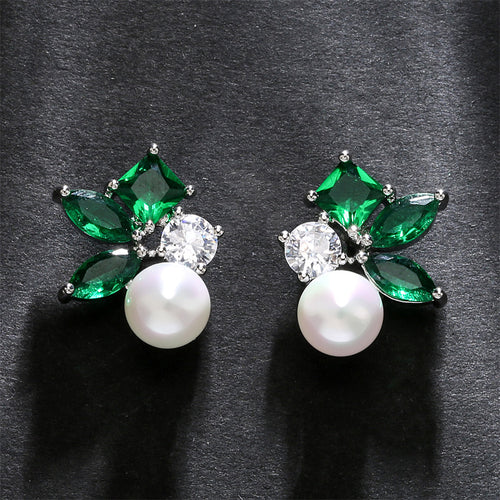 RAKOL European and American Cross-border Fashion Commuter Personalized Earrings, Square Horse Eye Zircon Pearl Simple Earrings