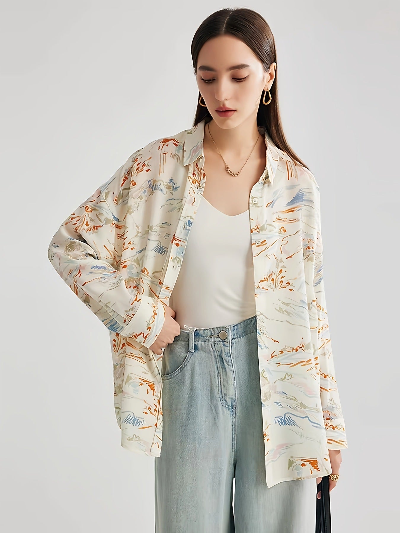 Cross-border European and American full print, a variety of pattern options, long sleeves loose casual top shirt