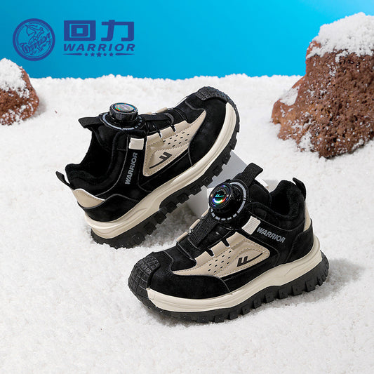 Pull-back fleece simple fashion two-cotton shoes, versatile knob buttons, children's sneakers, warm and easy to put on and take off casual shoes
