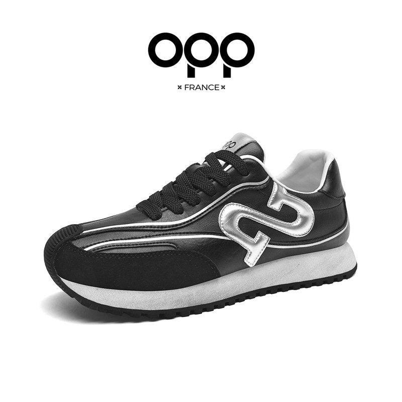 OPP Men's Shoes Spring 2026 New Men's Sports Running Black Forrest Gump Shoes Genuine Leather Fashion Retro Casual Shoes