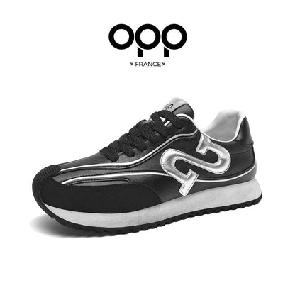 OPP Men's Shoes Spring 2026 New Men's Sports Running Black Forrest Gump Shoes Genuine Leather Fashion Retro Casual Shoes