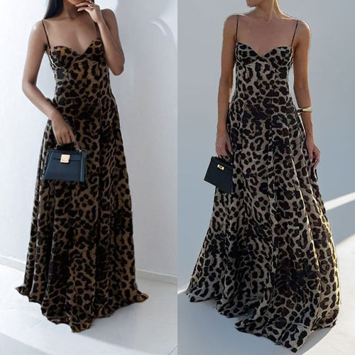 Cross-border 2026 new European and American spring women's temperament fashion, sexy and elegant leopard print slip dress