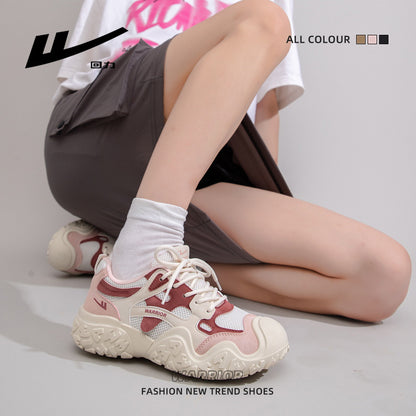 Pull-back strawberry pink mesh breathable sneakers outdoor hiking casual daddy shoes cute and lightweight Japanese big-toe shoes