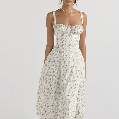 Amazon independent station European and American women's clothing French elegant retro style dopamine wear suspender European and American dress women