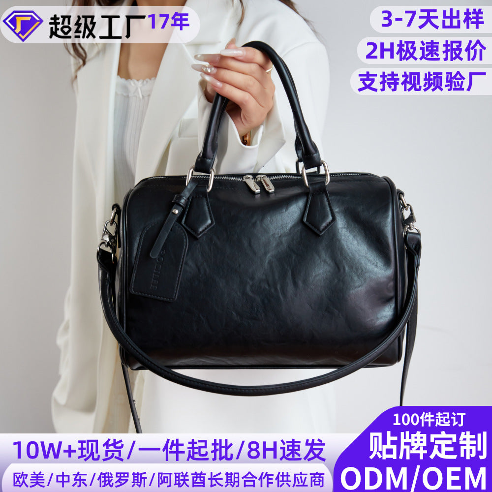Internacional fashion Bolsa de mão elegante couro macio Bolsa Boston minimalista Couro curtido vegetal Grande capacidade Bolsa tote para o dia a dia feminina