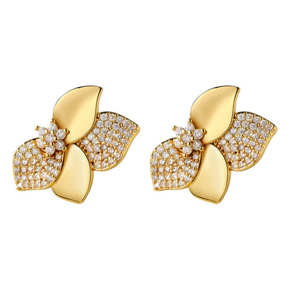 Cross-border bestseller zircon leaf geometric tassel earrings, European and American fashion, high-end stud earrings, elegant earrings wholesale for women