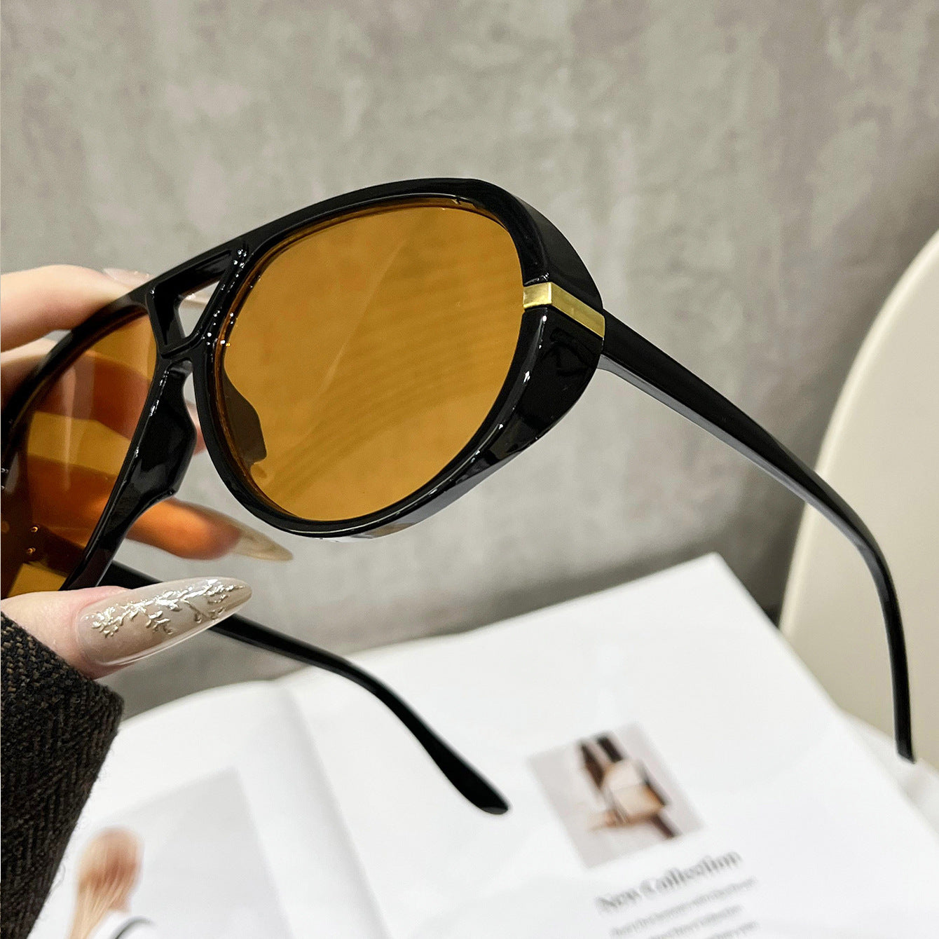 Large Frame Pilot Sunglasses for Women, New European and American Dual-Beam Personalized Sunglasses, Street Style Versatile Sun Protection Sunglasses