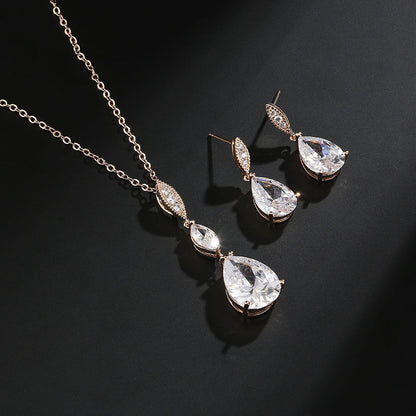 RAKOL Cross-border Copper Inlaid Zircon Set Necklace Earrings European and American Fashion Simple Waterdrop Bridal Dress Accessories