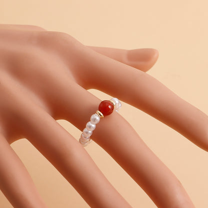 European and American cross-border jewelry Bohemian colorful natural stone imitation pearl rings do not fade, niche design is high-end