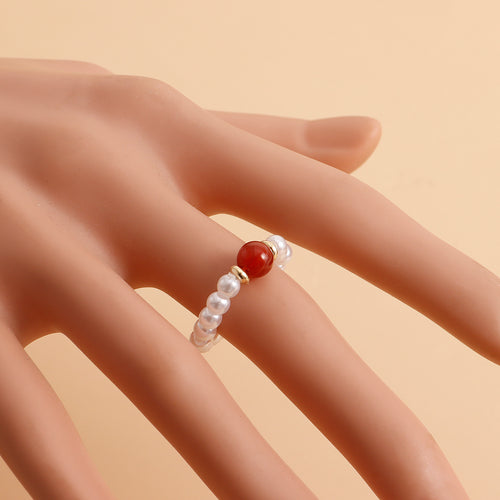 European and American cross-border jewelry Bohemian colorful natural stone imitation pearl rings do not fade, niche design is high-end