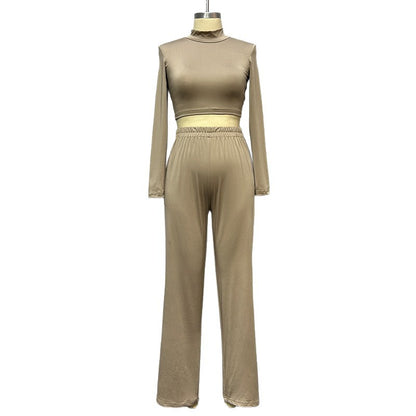 Cross-border exclusive for European and American ins style 2021 autumn new women's casual home two-piece set long sleeve wide-leg set