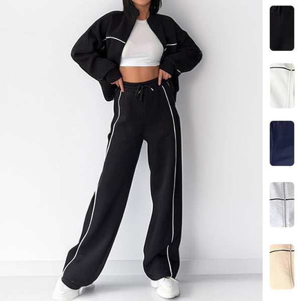 Spring 2026 New European and American Suit Casual Semi-Turtleneck Zipper Cardigan Lace-up Fashion Sports Sweatshirt Set Women