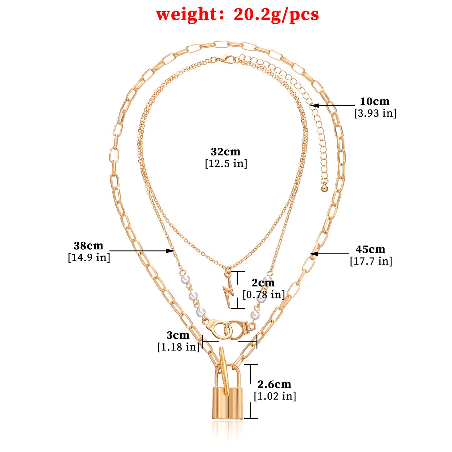 European and American cross-border jewelry, handcuffs, lightning pearls, lock pendants, necklaces, women's personality, fashion temperament, multi-layer necklaces