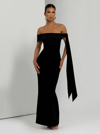 European and American style autumn new women's clothing sexy one-shoulder streamer sleeveless pleated slim hip bandeau dress for women