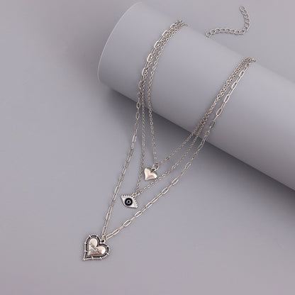 European and American cross-border jewelry Trendy multi-layer blue eyes love pendant necklace female fashion temperament anchor necklace