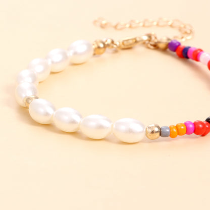 European and American cross-border jewelry Women's half-sided colored rice bead pearl bracelet Amazon popular personality matching hand jewelry