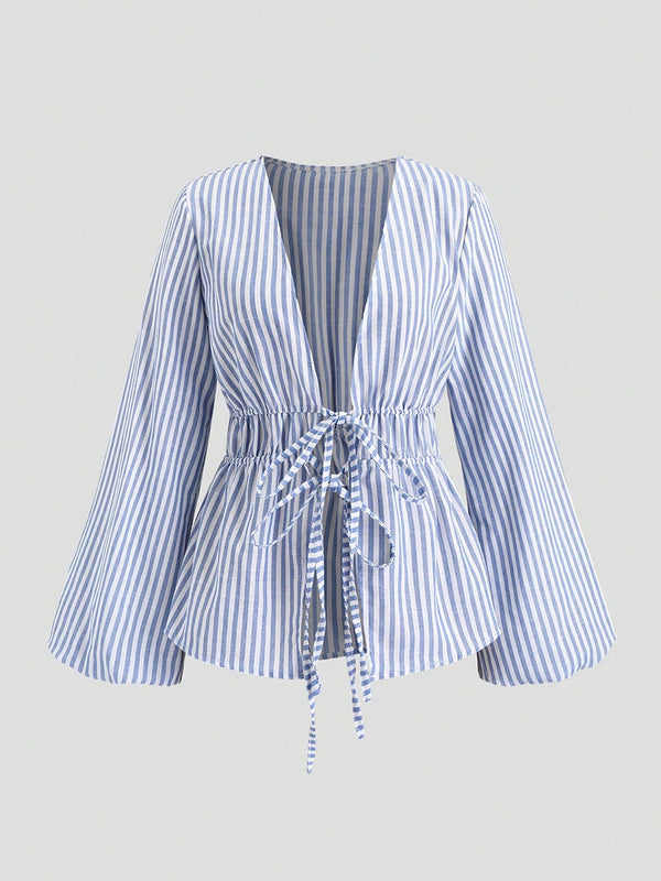 Women's Striped Lace-Up Cardigan