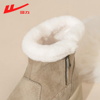 Warrior women's snow boots, 2025 new winter fleece-lined thickened warm cotton shoes, thick-soled non-slip short boots