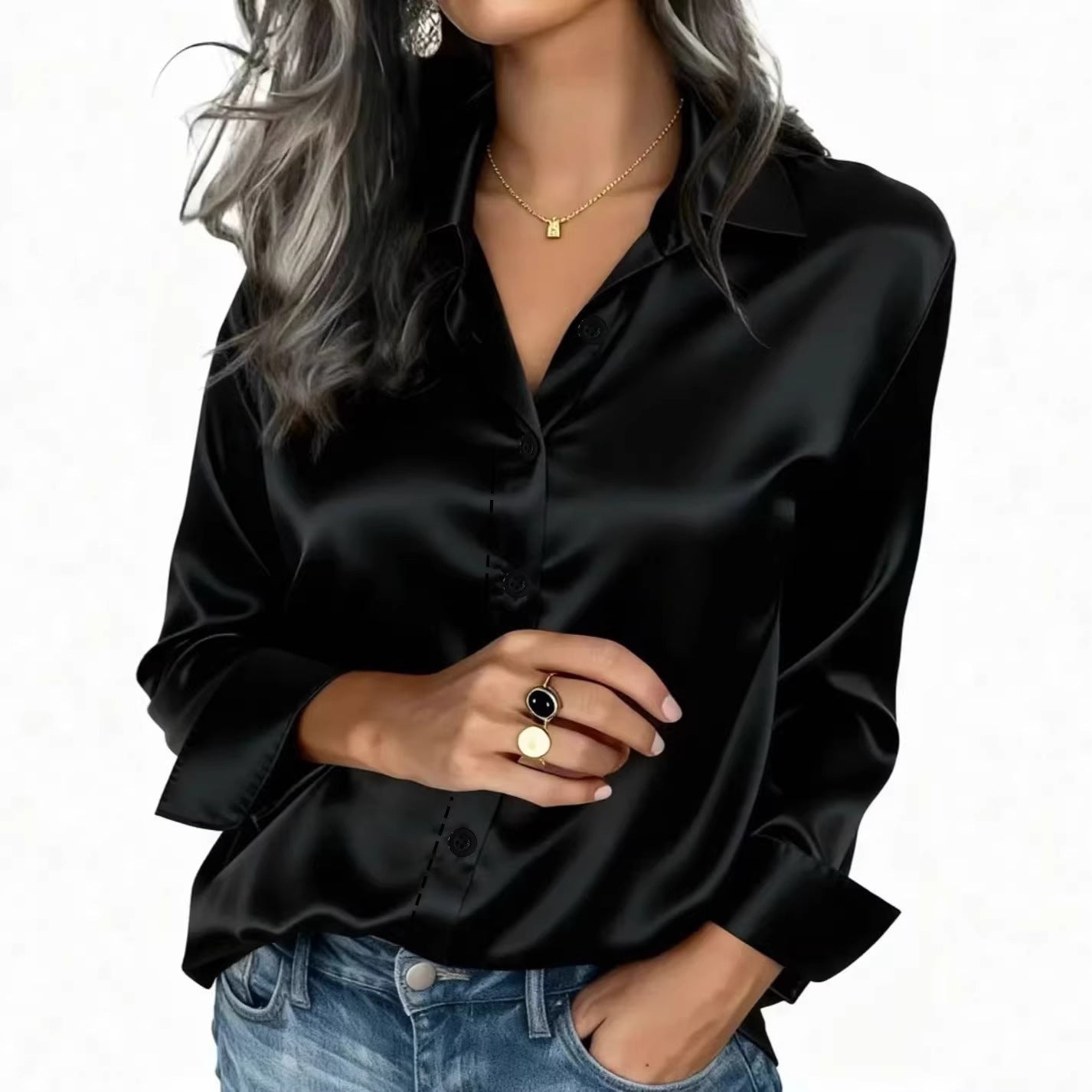 Amazon women's shiny color sponge shirt, elegant and commuting, suitable for long-sleeve versatile wear in spring and autumn