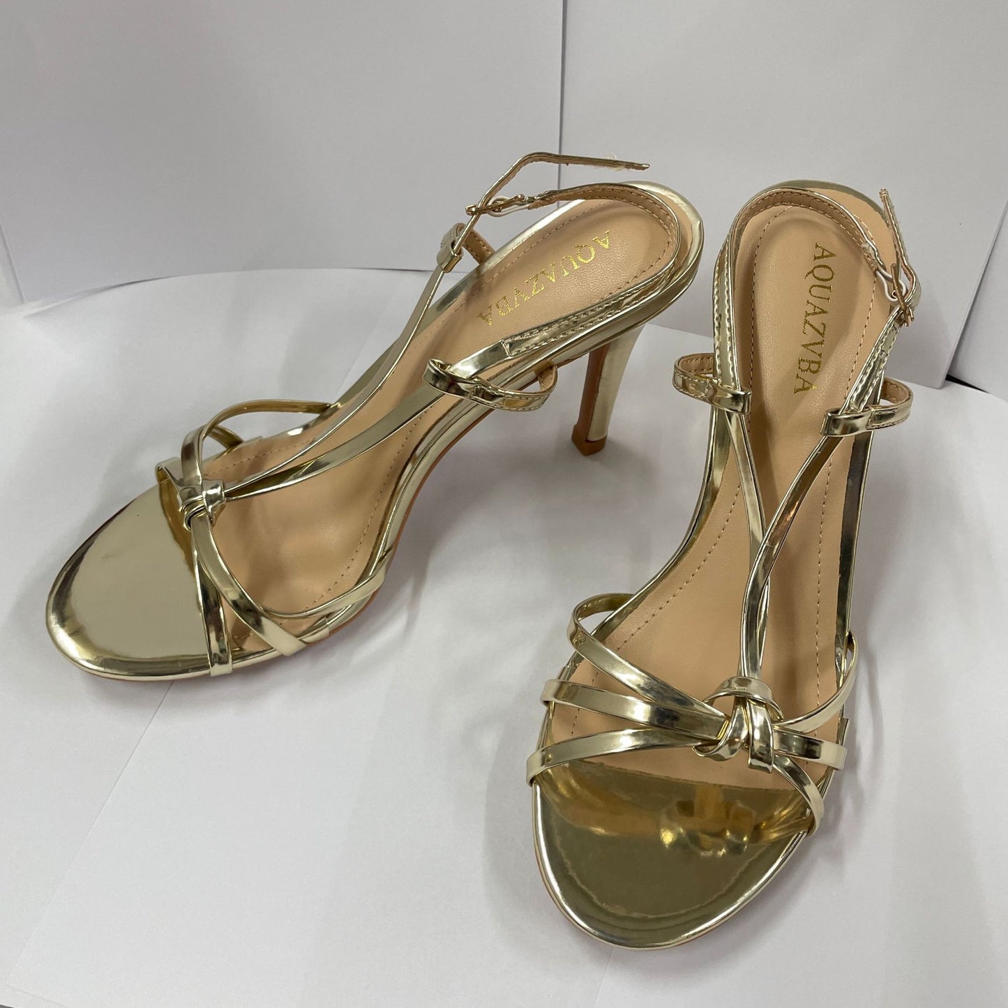 YX temperament celebrity gold strap high heels women's 2026 new one-line strap thin heel Roman sandals French temperament
