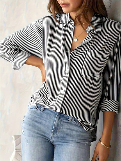 Amazon foreign trade European and American clothing wish AliExpress tops casual long sleeve striped shirts midi maxi size