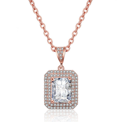 Cross-border new product sugar cube zircon necklace, niche light luxury double-layer enclosed two-tone pendant, one-piece dropshipping accessory